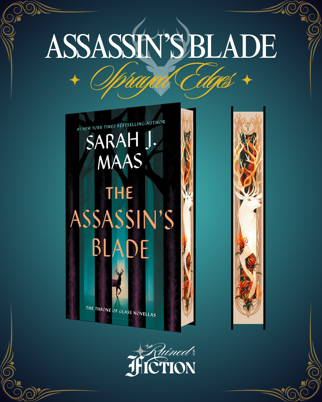 Throne of glass special edition sprayed edges featuring Terrasen stag